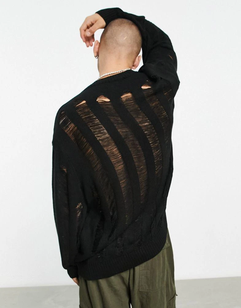 商品ASOS|ASOS DESIGN oversized knitted jumper with laddering detail in black,价格¥288,第2张图片详细描述