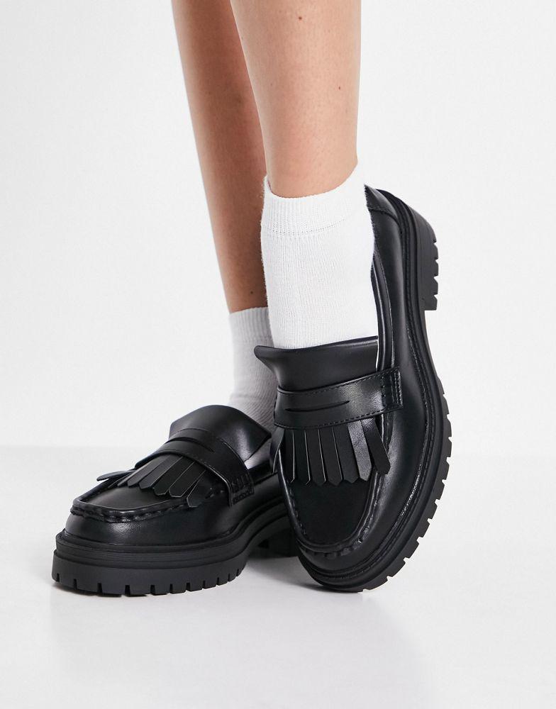 ASOS DESIGN Wide Fit Melon chunky loafers in black商品第4张图片规格展示