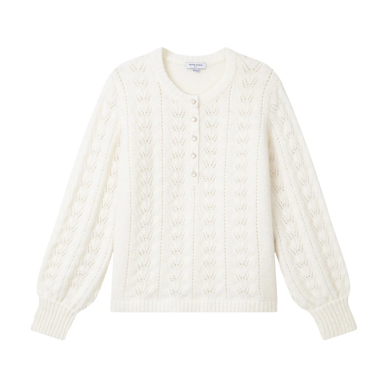 Paisley象牙白V领法式氛围灯笼袖马海毛毛衣 | Paisley Mohair Sweater - Ivory 商品