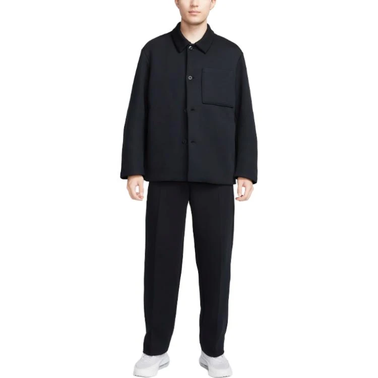 商品[国内直发] NIKE|[预售3天]Tech Fleece 重新构想系列 纯色左胸单口袋纽扣翻领衬衫夹克 男款 黑色,价格¥482,第4张图片详细描述