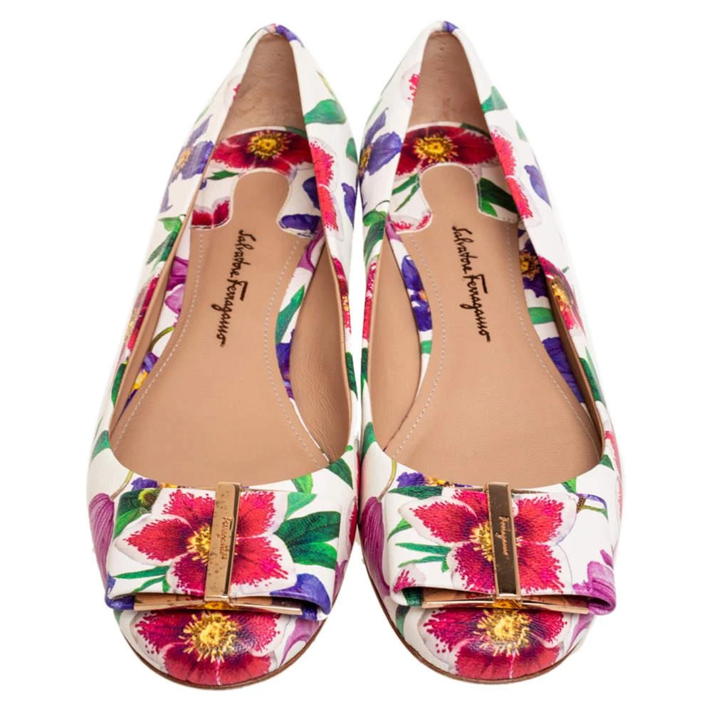 商品[二手商品] Salvatore Ferragamo|Salvatore Ferragamo Multicolor Floral Print Leather Avola Bow Ballet Flats Size 36 ,价格¥975,第3张图片详细描述