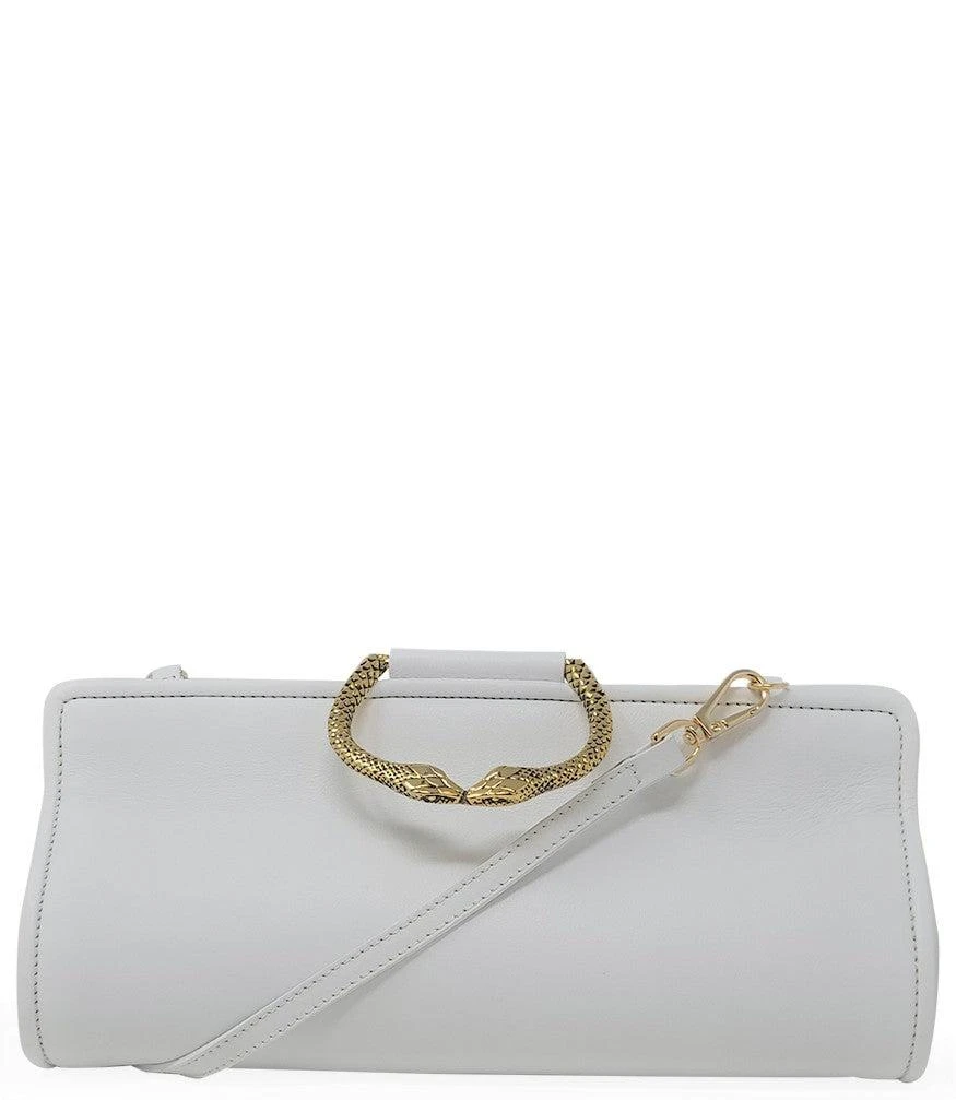 商品TRAMONTANO|Tramontano White Leather Large Clutch W/ Snake Handle,价格¥3737,第2张图片详细描述