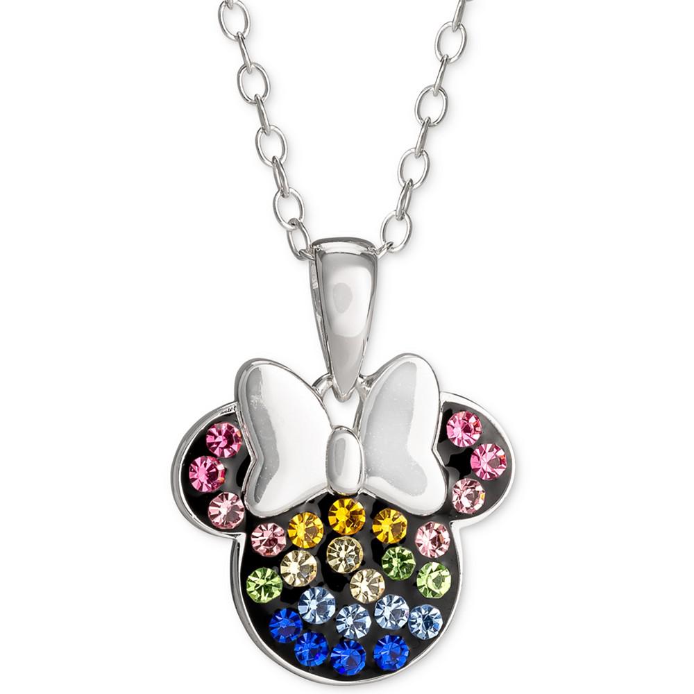 Children's Rainbow Crystal Minnie Mouse 18" Pendant Necklace in Sterling Silver商品第1张图片规格展示