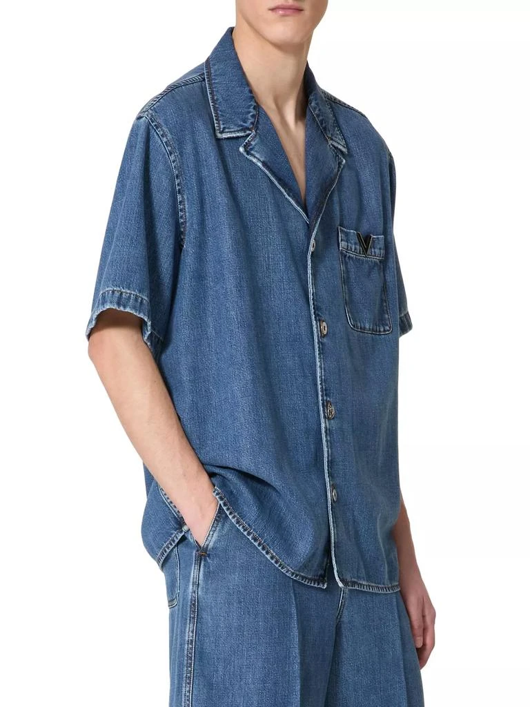 商品Valentino|Denim Bowling Shirt with Metallic V Detail,价格¥11164,第3张图片详细描述