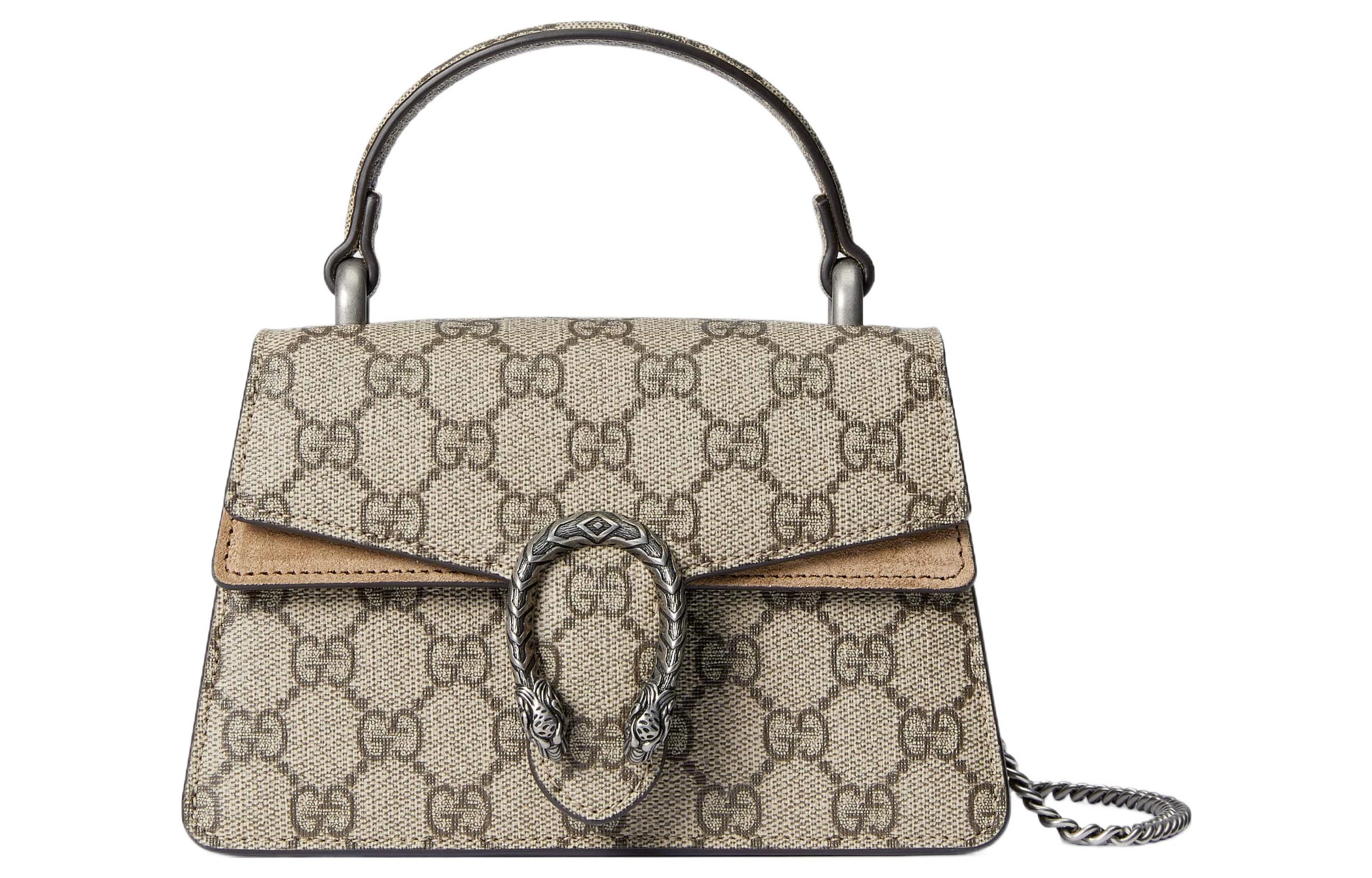 商品[国内直发] Gucci|古驰 老花Logo磁性纽扣虎头封口 帆布 单肩斜挎手提包 迷你 女款 米色和乌木色,价格¥12394,第1张图片