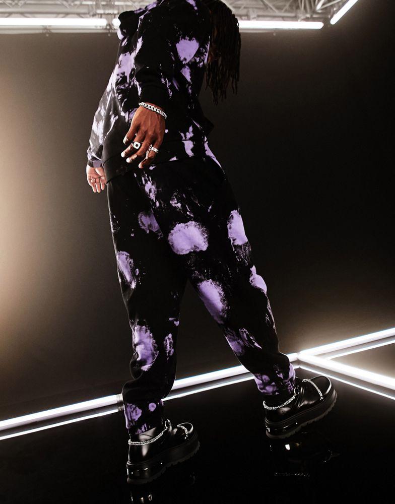 ASOS DESIGN co-ord oversized joggers in black and purple tie dye with text print商品第4张图片规格展示