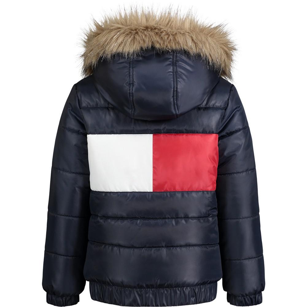 Toddler Girls Hooded Bomber Quilted Jacket商品第2张图片规格展示