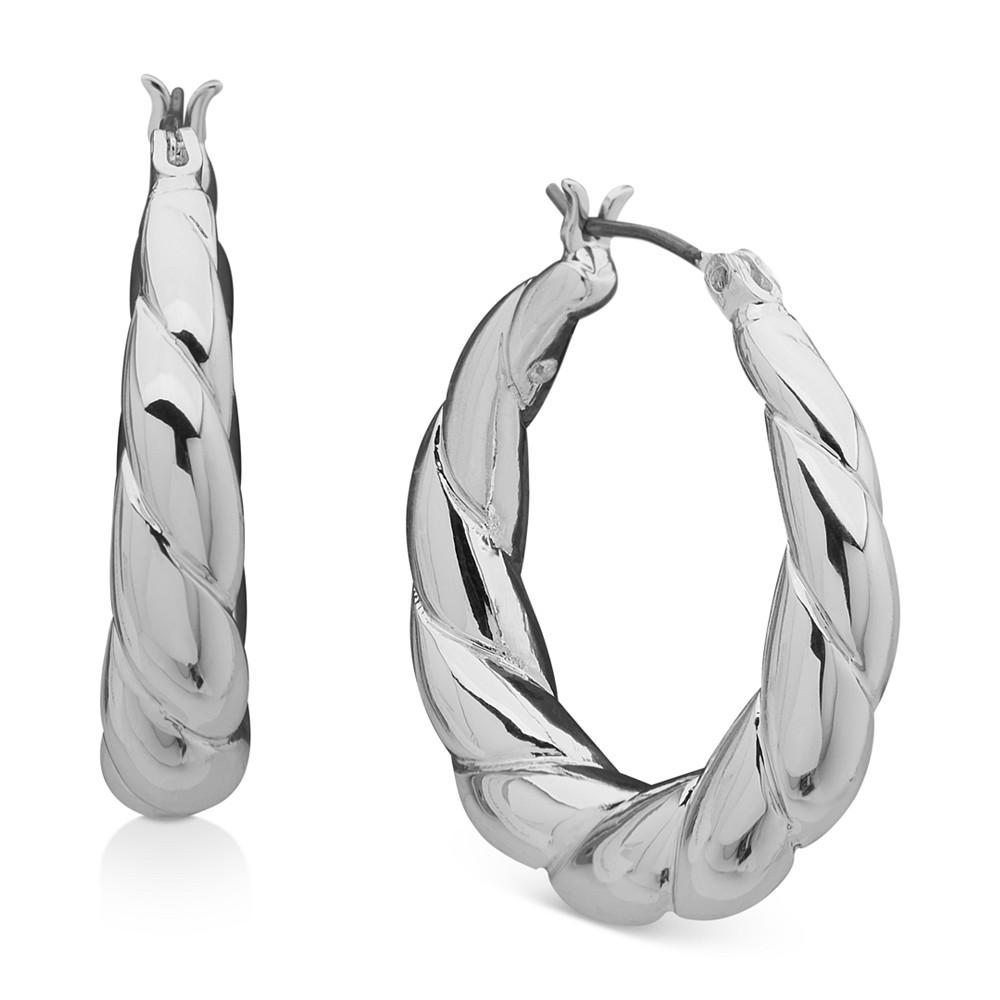 Silver-Tone Twisted Graduated Medium Hoop Earrings, 1.25"商品第1张图片规格展示