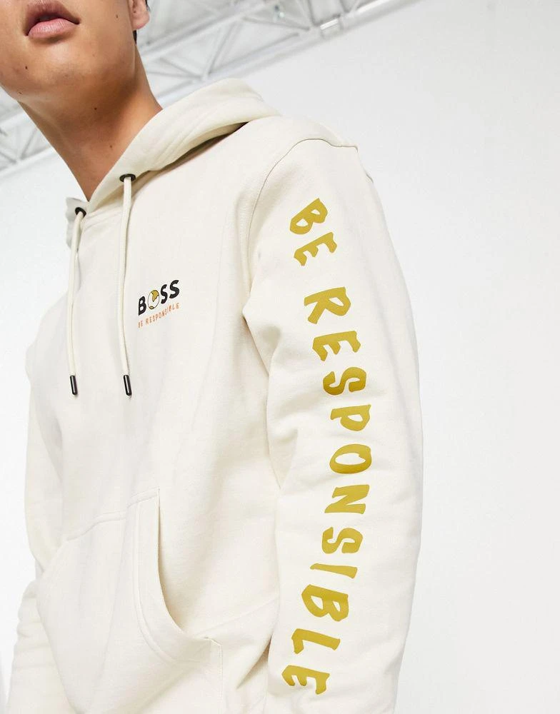 商品Hugo Boss|BOSS Orange Wegenerated hoodie in open white with back print,价格¥1056,第4张图片详细描述