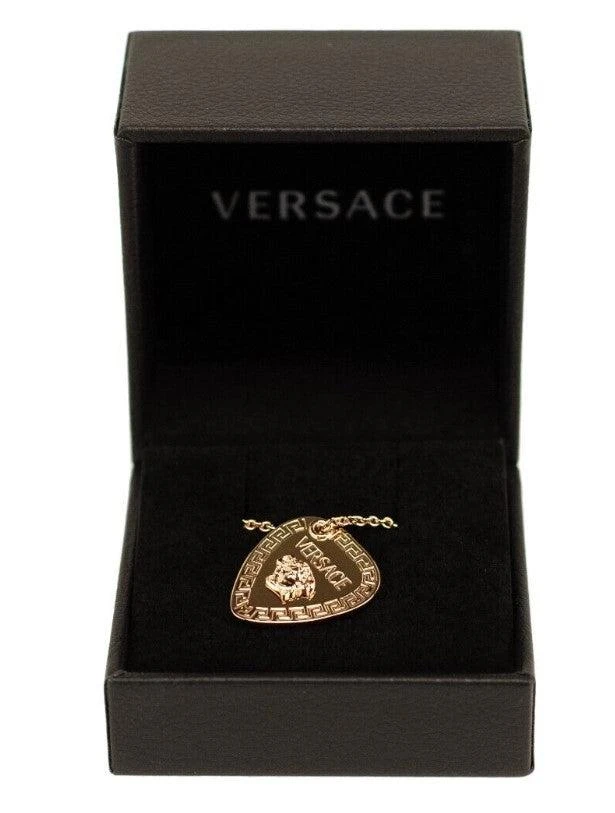 商品Versace|Versace  Toned Brass Medusa Head Triangle Coin Guitar Pick Chain Women's Necklace,价格¥3992,第1张图片