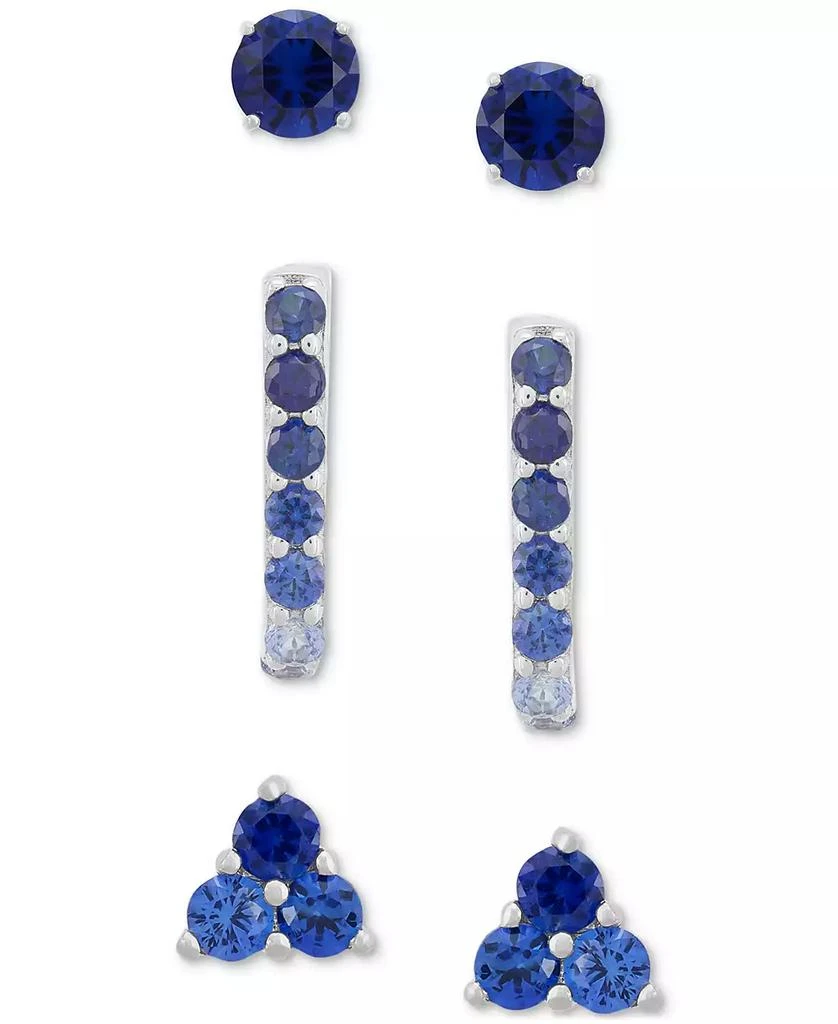 商品Macy's|3-Pc. Set Lab-Created Sapphire Stud & Hoop Earrings (3-3/4 ct. t.w.) in Sterling Silver,价格¥516,第1张图片