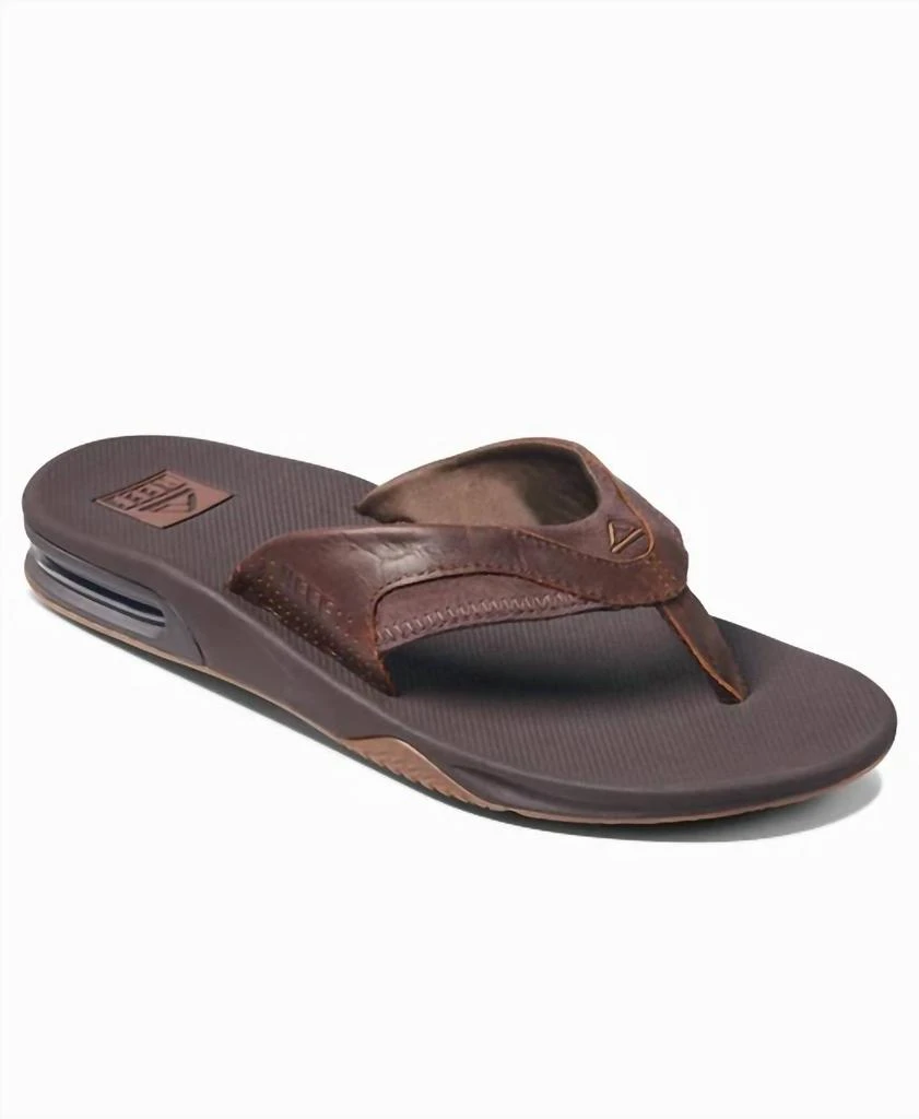 商品Reef|Men'S Leather Fanning Flip Flop in Brown,价格¥485,第1张图片