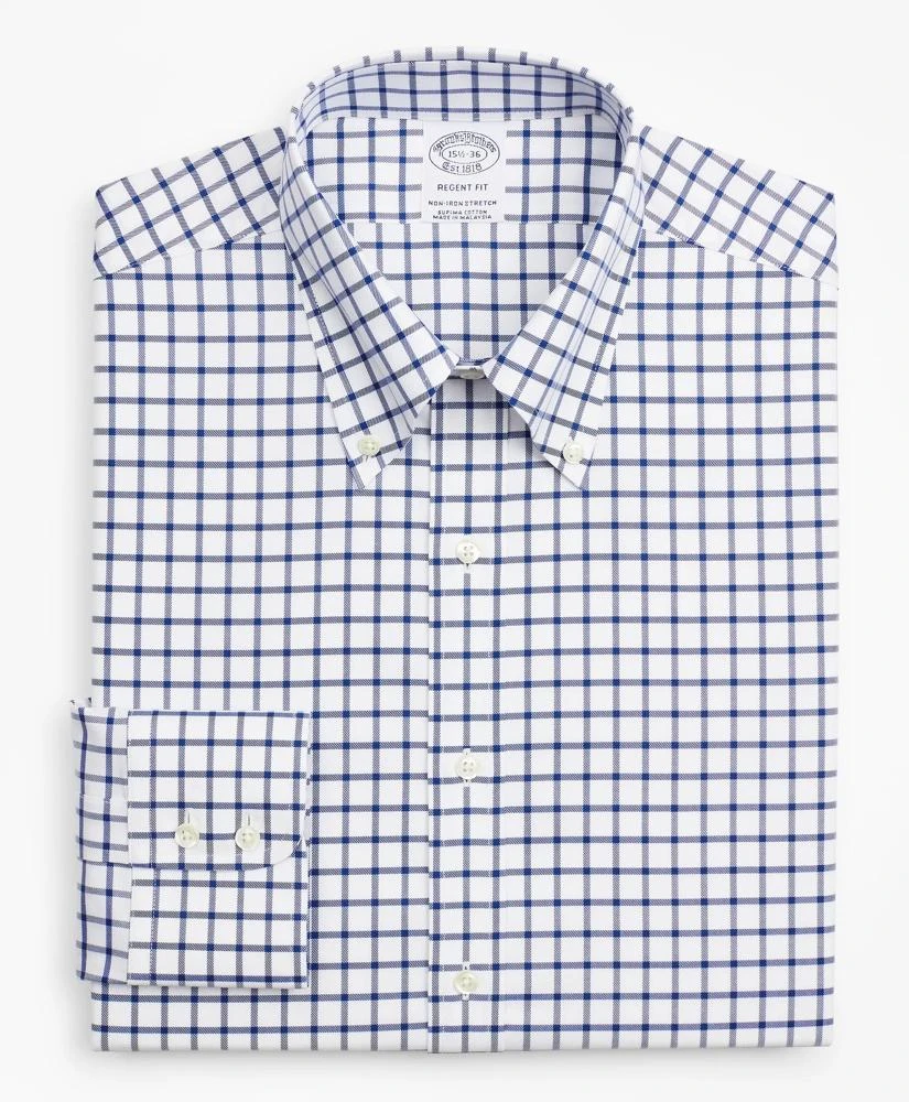 商品Brooks Brothers|Stretch Regent Regular-Fit Dress Shirt, Non-Iron Twill Button-Down Collar Grid Check,价格¥571,第4张图片详细描述