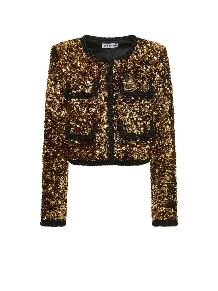 商品Self Portrait|Self-Portrait Sequin-Embellished V-Neck Jacket,价格¥2852,第1张图片