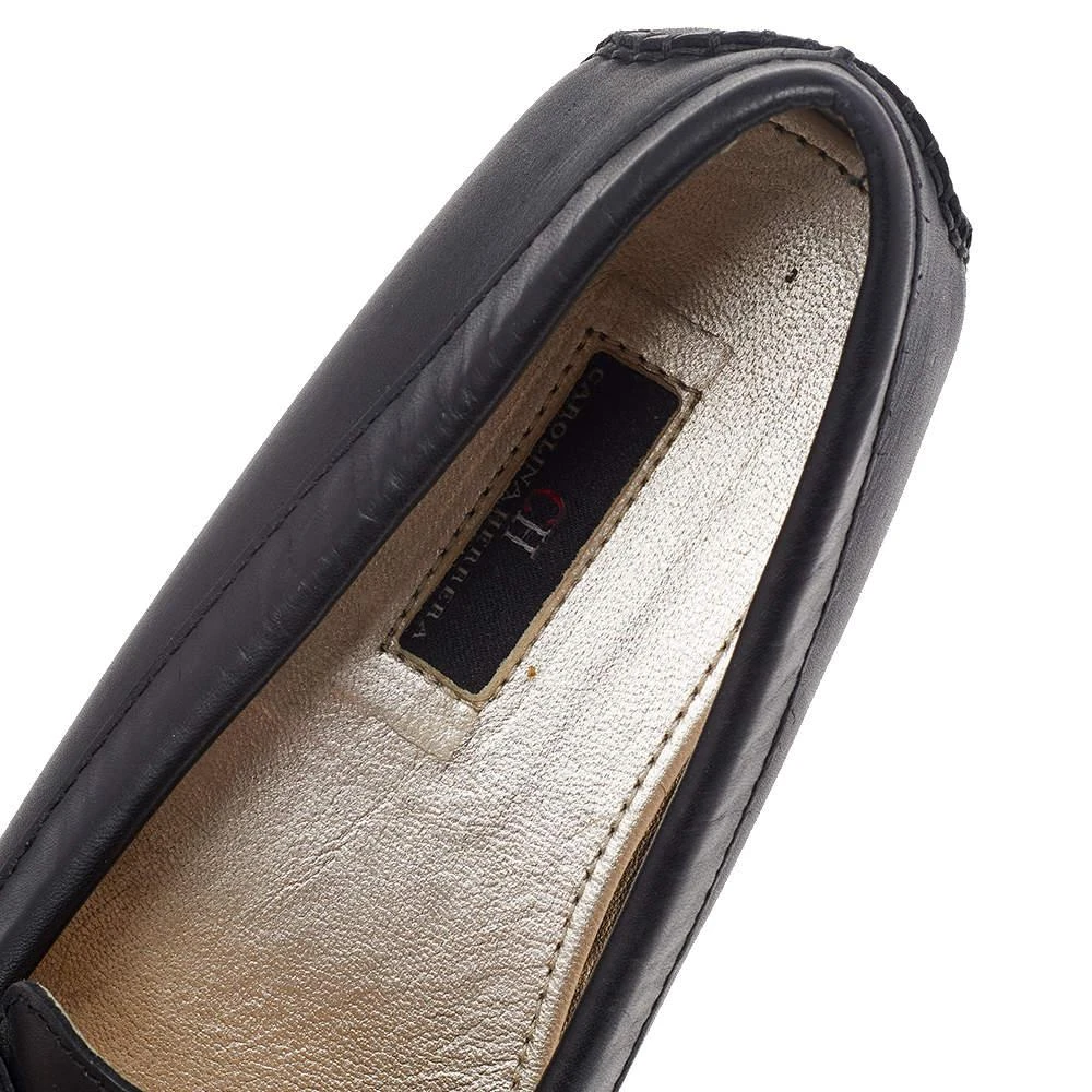 CH Carolina Herrera Black Leather Logo Charm Detail Slip On Loafers Size 39 商品