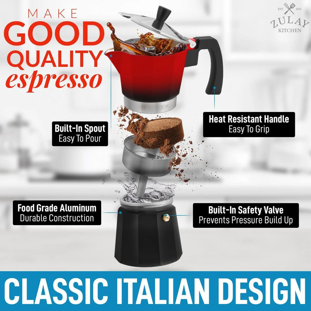 商品Zulay Kitchen|Classic Italian Style Moka Pot 5.5 Cups,价格¥279,第2张图片详细描述