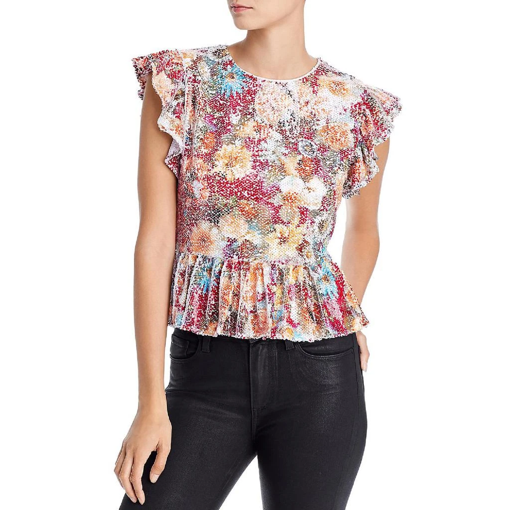 商品AQUA|Aqua Womens Sequined Floral Blouse,价格¥92,第1张图片