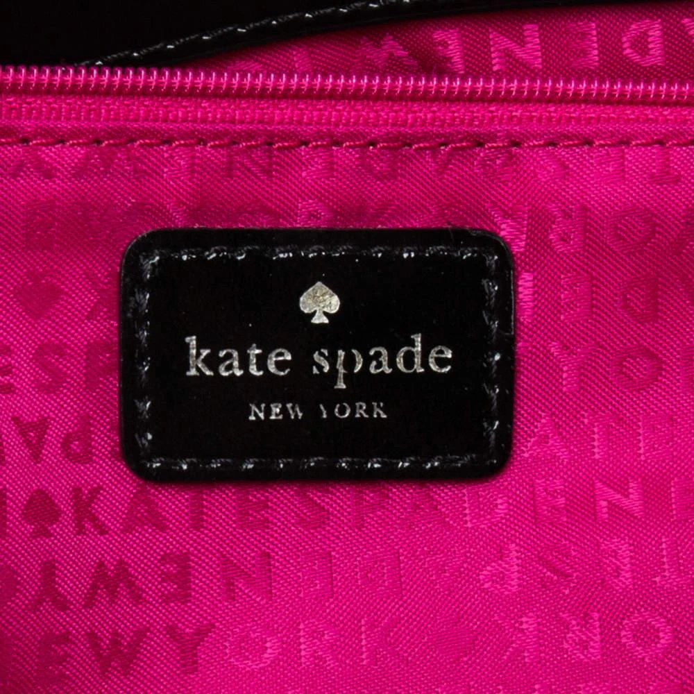 Kate Spade Black/Beige Striped Canvas and Patent Leather Bow Tote 商品