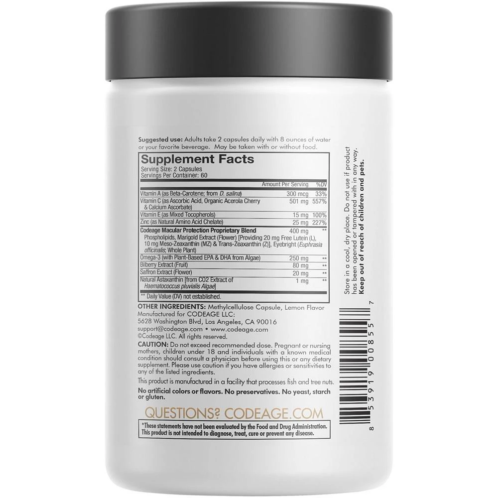 商品Codeage|Eyes Vitamins , AREDS 2 Inspired, Astaxanthin, Lutein, Meso Zeaxanthin Supplement - 120ct,价格¥285,第2张图片详细描述