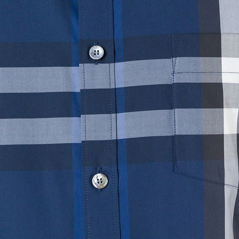 Burberry 博柏利 男士深蓝色经典格纹款棉质短袖衬衫 4003936商品第1张图片规格展示