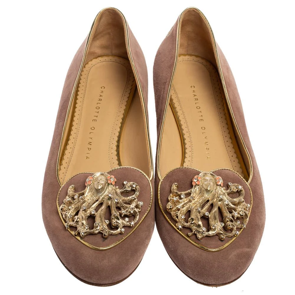 商品[二手商品] Charlotte Olympia|Charlotte Olympia Dusty Pink Suede Zodiac Virgo Ballet Flats Size 38,价格¥1052,第3张图片详细描述