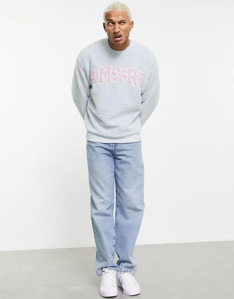 商品ASOS|ASOS DESIGN oversized sweatshirt with amore boucle print on chest,价格¥136,第2张图片详细描述