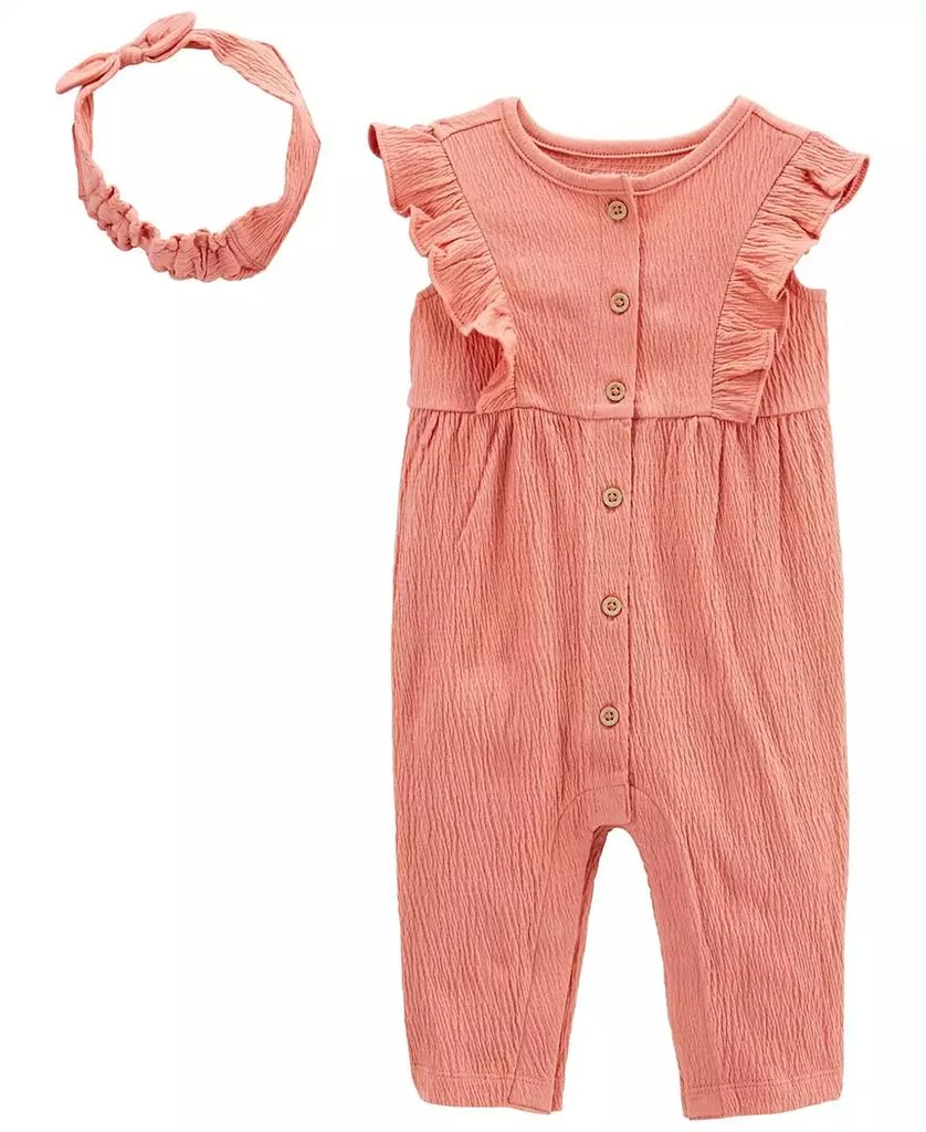 商品Carter's|Baby Girls Crinkle Jersey Jumpsuit and Headwrap, 2 Piece Set,价格¥97,第1张图片