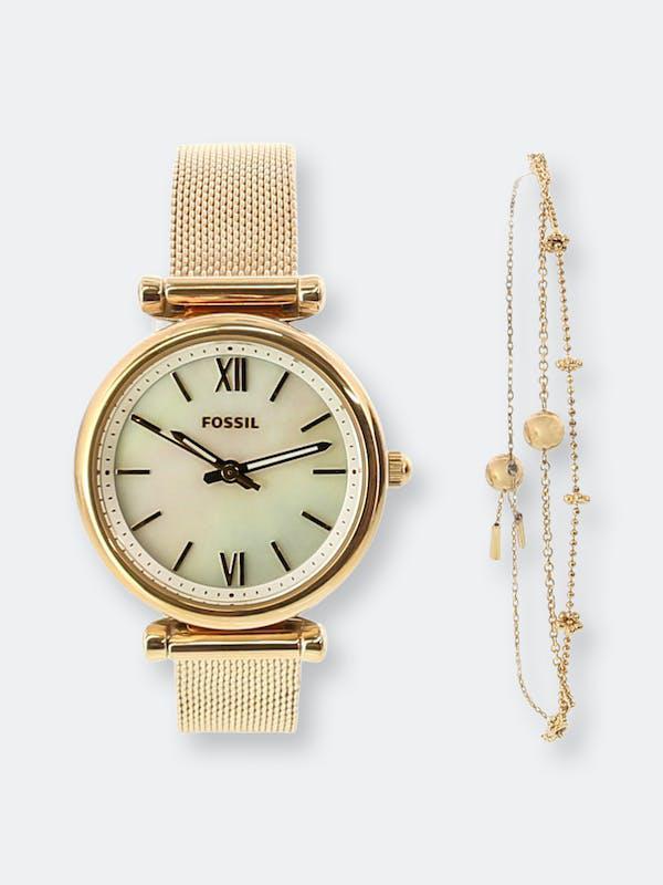 商品Fossil|Fossil Women's Carlie ES4443SET Rose-Gold Stainless-Steel Japanese Quartz Dress Watch Rose-Gold ONE SIZE,价格¥783,第1张图片