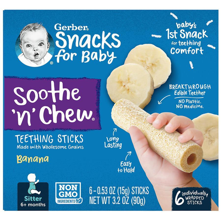 商品Gerber|Baby Food, Sitter, Soothe 'n' Chew Teething Sticks Banana,价格¥53,第1张图片