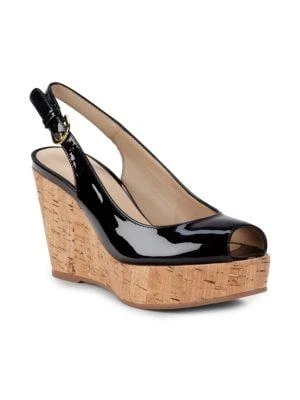 商品Stuart Weitzman|Women's Jean Patent Leather Slingback Wedge Sandals,价格¥1108,第2张图片详细描述
