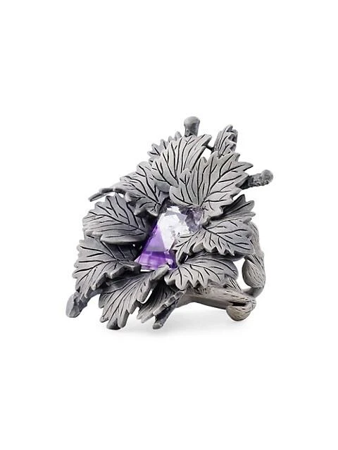 商品Stephen Dweck|Garden Of Stephen Sterling Silver, Amethyst & Handmade Cire Perdue Assemblage Of Leaves Ring,价格¥24853,第2张图片详细描述