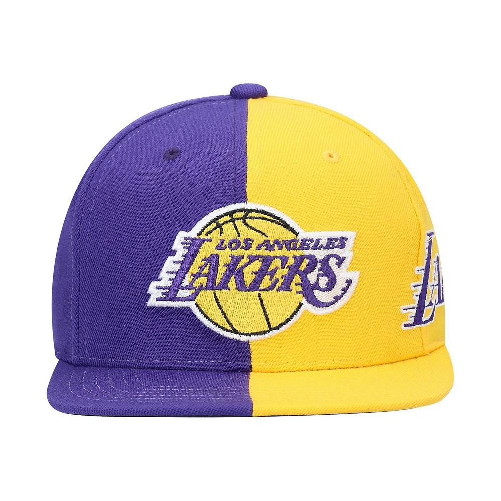 Men's Purple and Gold Los Angeles Lakers Team Half and Half Snapback Hat商品第4张图片规格展示