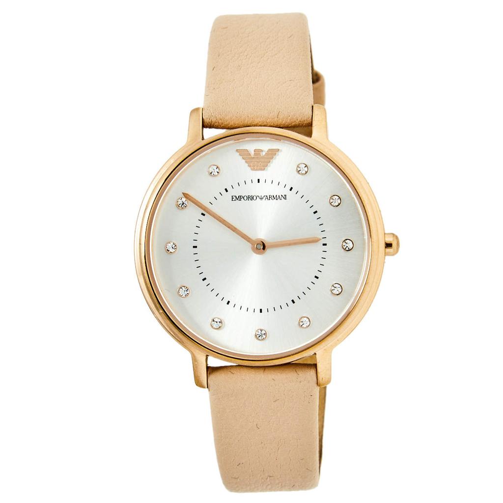 Emporio Armani Silver Rose Gold Plated Stainless Steel Leather AR2510 Women's Wristwatch 32 mm商品第1张图片规格展示