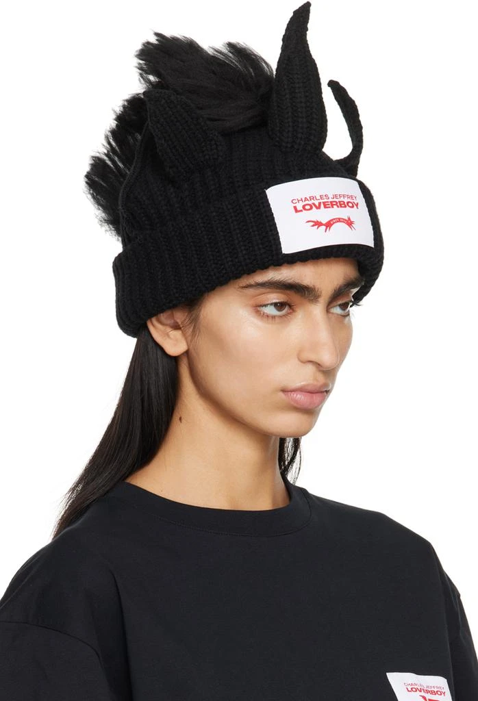 商品Charles Jeffrey Loverboy|Black Chunky Unicorn Beanie,价格¥953,第2张图片详细描述