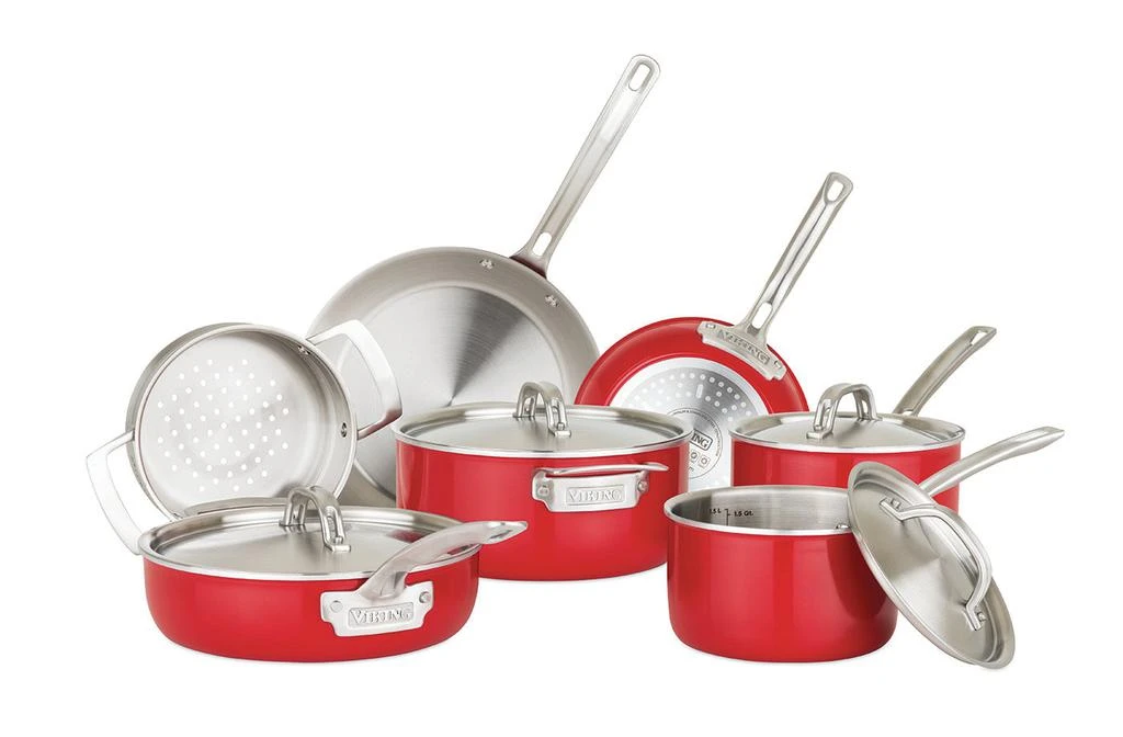 商品Viking|Viking Multi-Ply 2-Ply 11 Piece Cookware Set Red,价格¥2814,第1张图片