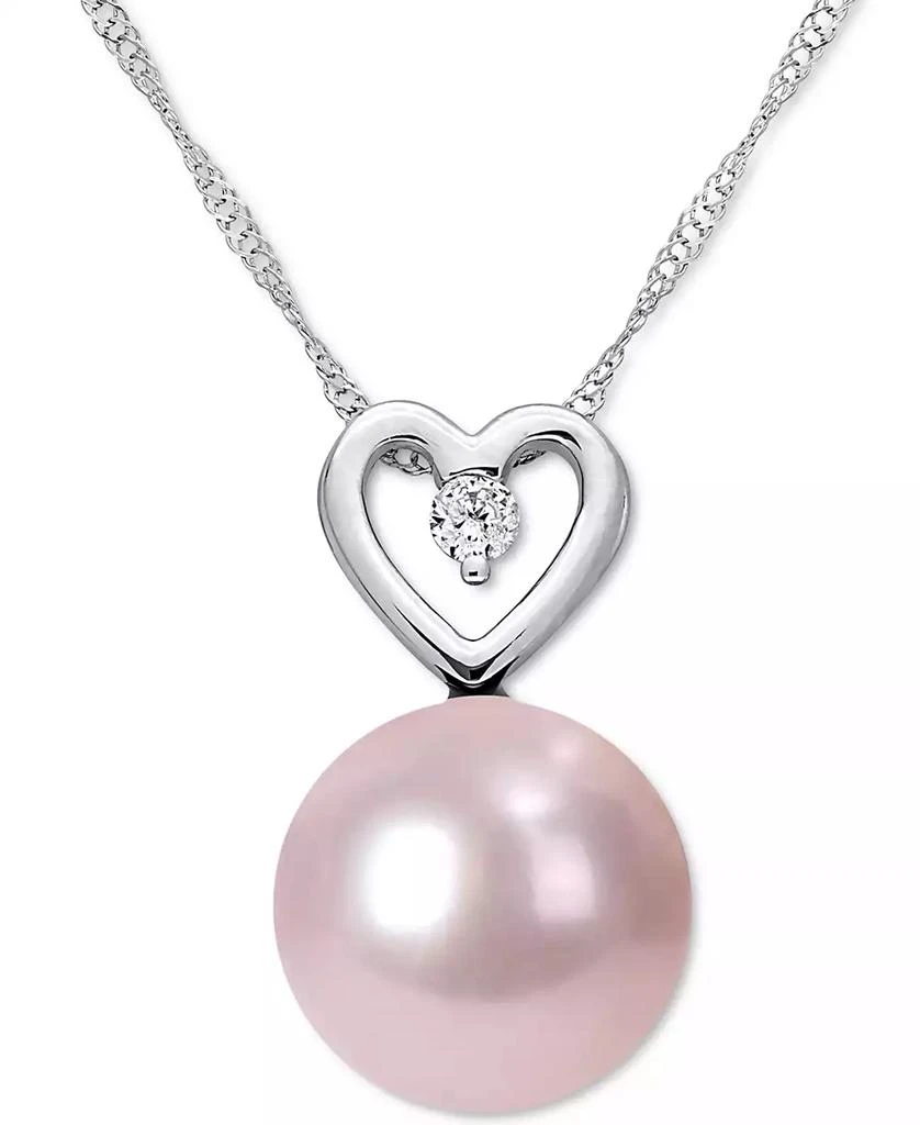 商品Macy's|Pink Cultured Freshwater Pearl (9-1/2mm) & Diamond (1/20 ct. t.w.) Heart 17" Pendant Necklace in 10k White Gold,价格¥7637,第1张图片