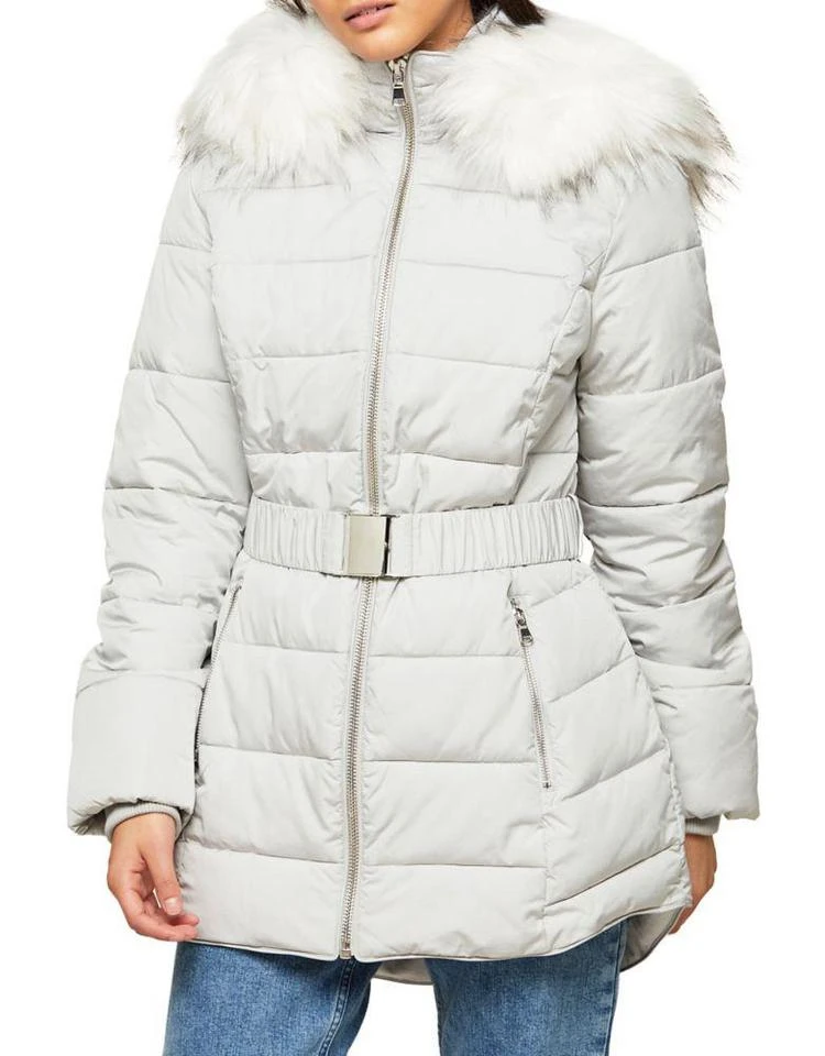 商品Miss Selfridge|Longline Belted Faux Fur-Trimmed Puffer Jacket,价格¥620,第1张图片