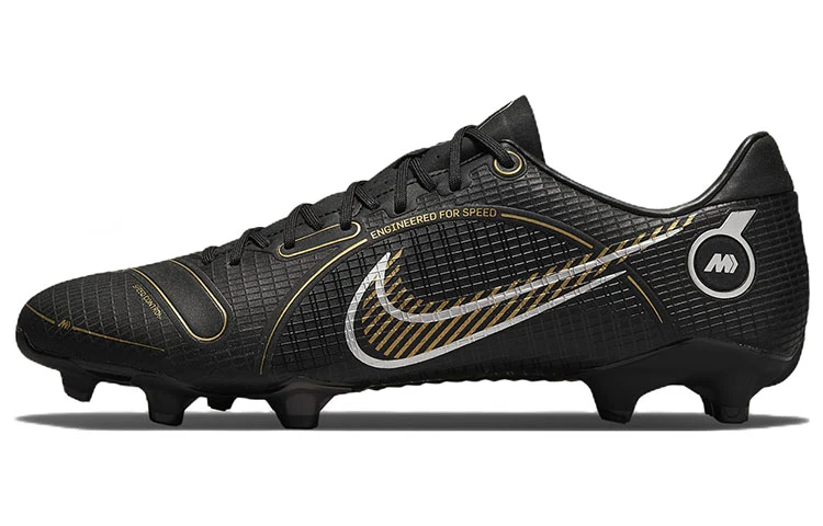 商品[国内直发] NIKE|Mercurial Vapor 14 刺客 14 Academy 圆头徽标 FG（胶质长钉） 天然草地 皮革 防滑耐磨包裹性支撑 足球鞋 男款 黑金,价格¥1111,第1张图片