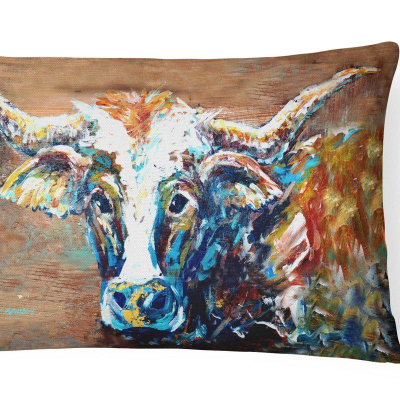 商品Caroline's Treasures|12 in x 16 in  Outdoor Throw Pillow On the Loose Brown Cow Canvas Fabric Decorative Pillow,价格¥234,第1张图片