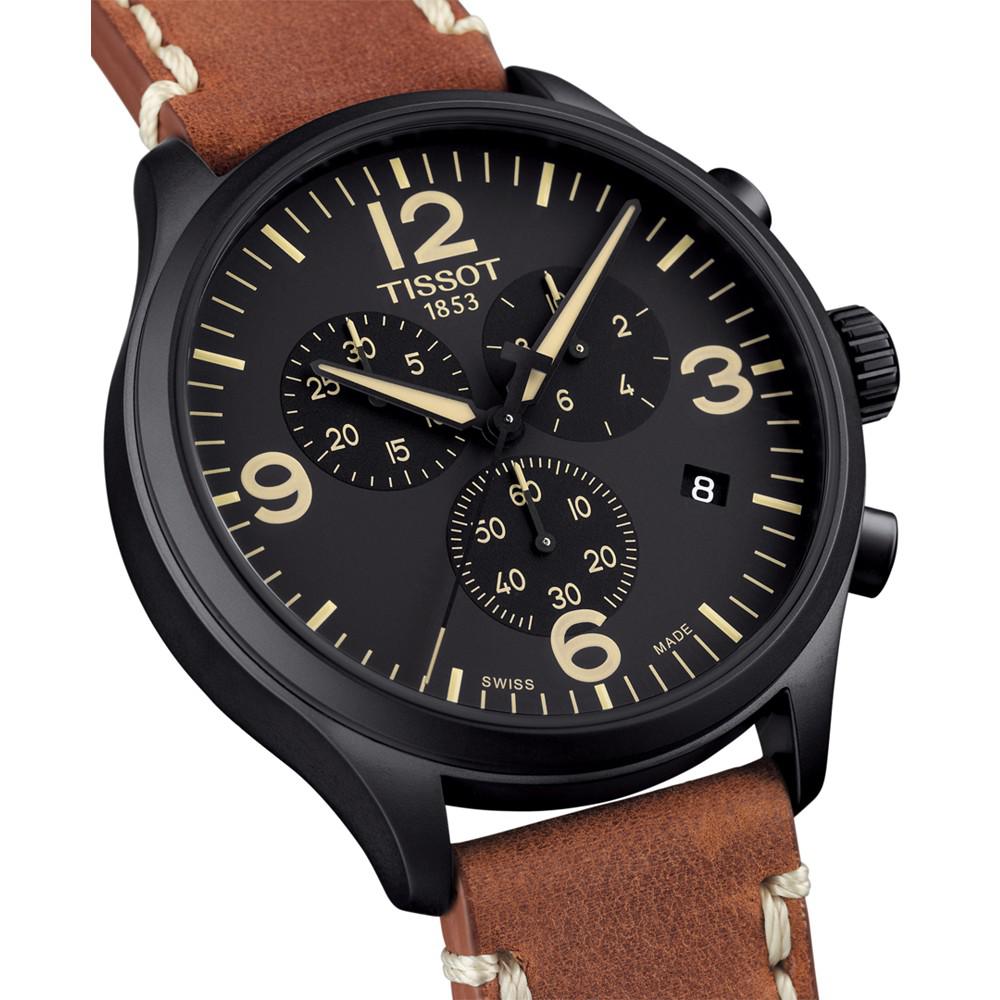 Men's Swiss Chrono XL Brown Leather Strap Watch 45mm商品第3张图片规格展示