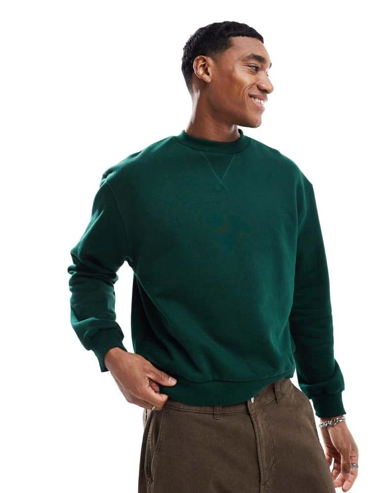 商品ASOS|ASOS DESIGN premium heavyweight boxy oversized sweatshirt 400gsm in dark green,价格¥293,第1张图片