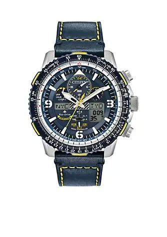 商品Citizen|%09 Mens Stainless Steel Eco Drive Analog Digital Chronograph Promaster Blue Angels Skyhawk A T Blue Leather Strap Watch,价格¥4140,第1张图片