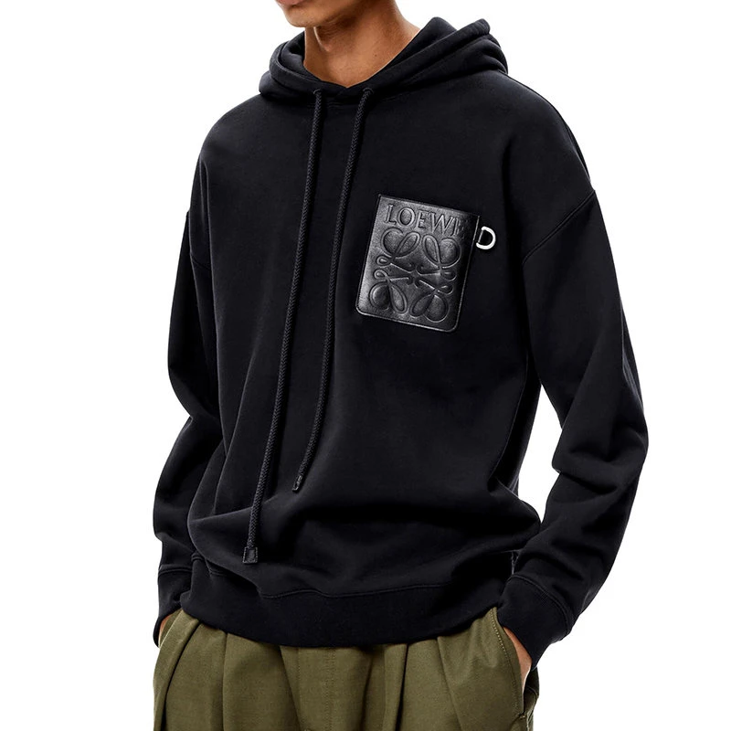 商品Loewe|【预售3-7天】LOEWE/罗意威  男士深蓝色棉质抓绒Anagram皮革贴片连帽衫卫衣H526Y25J12-9602,价格¥6431,第5张图片详细描述