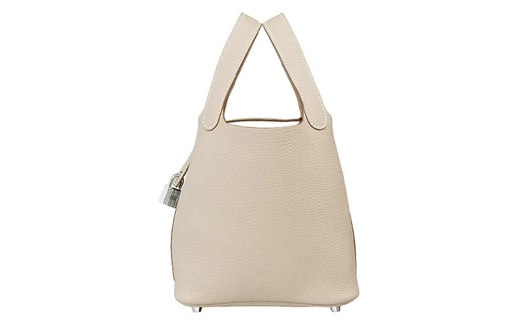 商品[国内直发] Hermes|爱马仕 Picotin Lock 18 银扣 Clemence小公牛皮 菜篮子水桶包手提包 女款 10 Craie 奶昔白,价格¥41390,第3张图片详细描述