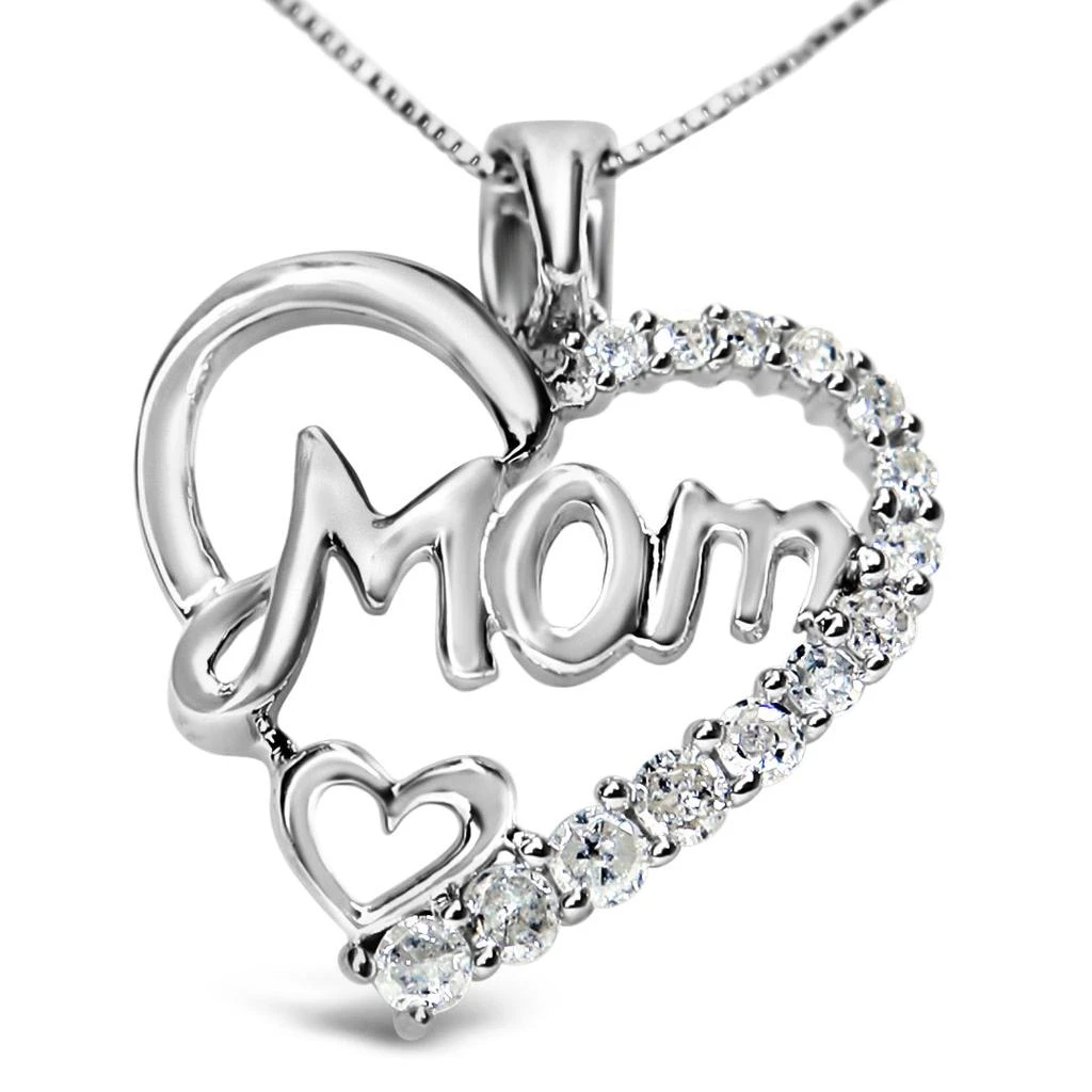 商品Haus of Brilliance|.925 Sterling Silver 1/4 Cttw Round Diamond "Mom" Heart Pendant 18" Necklace,价格¥1230,第1张图片