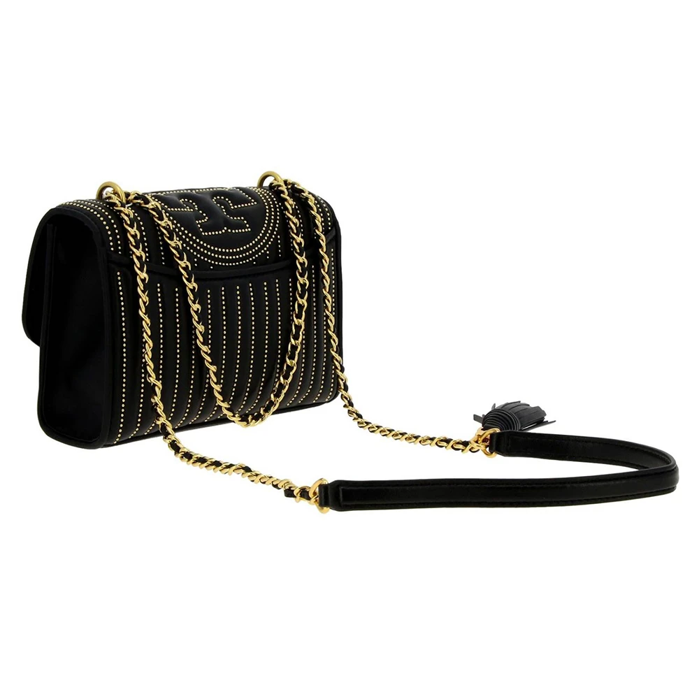 TORY BURCH 女士黑色皮革绗缝金属颗粒装饰链条单肩斜挎包 52310-612 商品