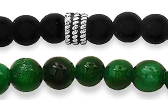 商品HMY JEWELRY|Men's Set of 2 Sterling Silver Jade & Lava Stone Beaded Stretch Bracelets,价格¥487,第2张图片详细描述