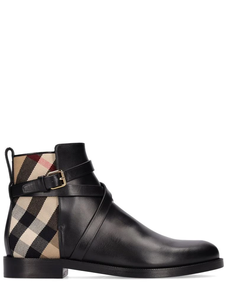 商品Burberry|20mm New Pryle Leather & Check Boots,价格¥6751,第1张图片