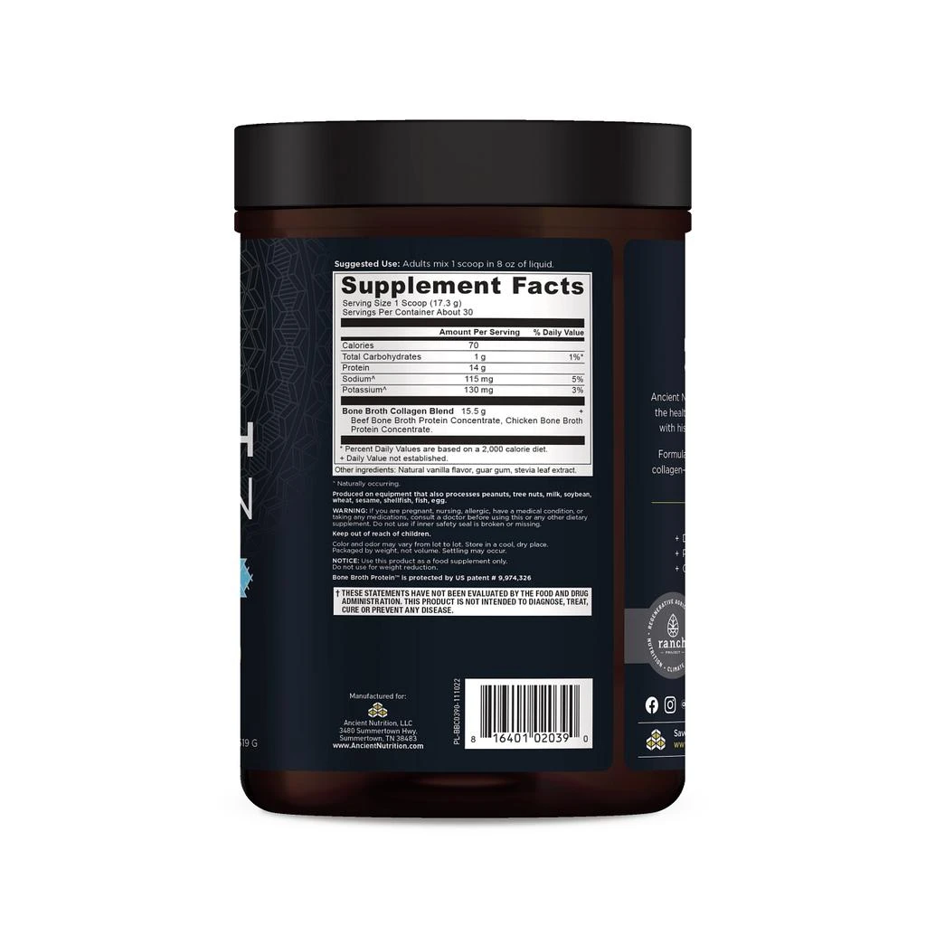 商品Ancient Nutrition|骨胶原蛋白粉 - 香草味,价格¥417,第4张图片详细描述