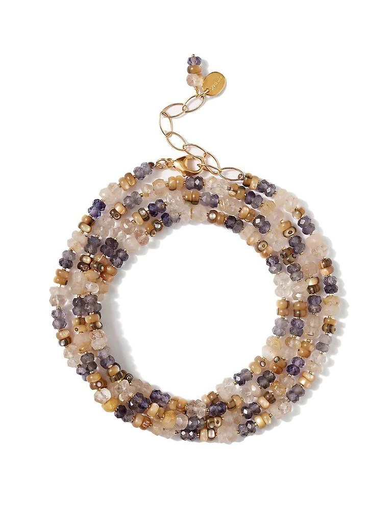 商品Chan Luu|Naked 18K Gold-Plate, Iolite, Abalone & Rutilated Quartz Wrap Bracelet,价格¥1828,第1张图片